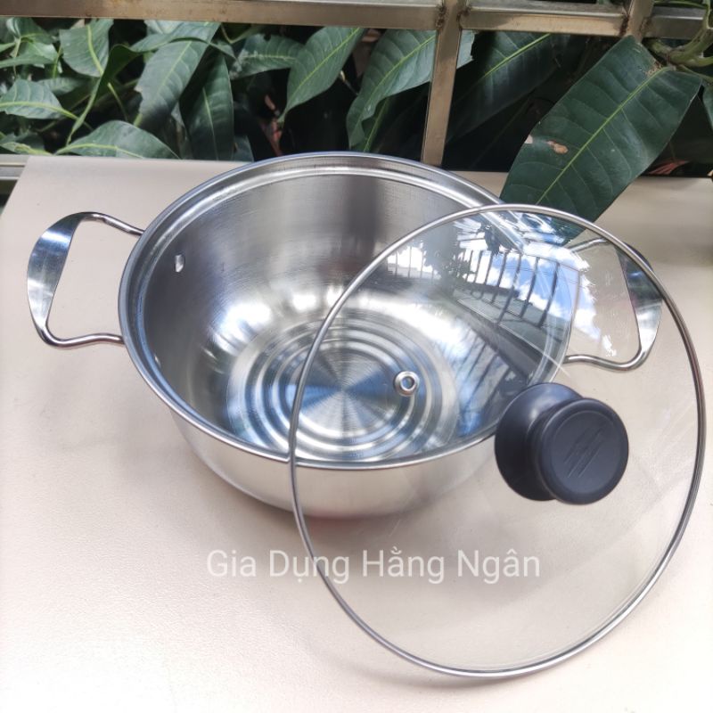 Nồi inox dùng bếp từ , bếp ga nắp kính - Đường kính nồi 20cm