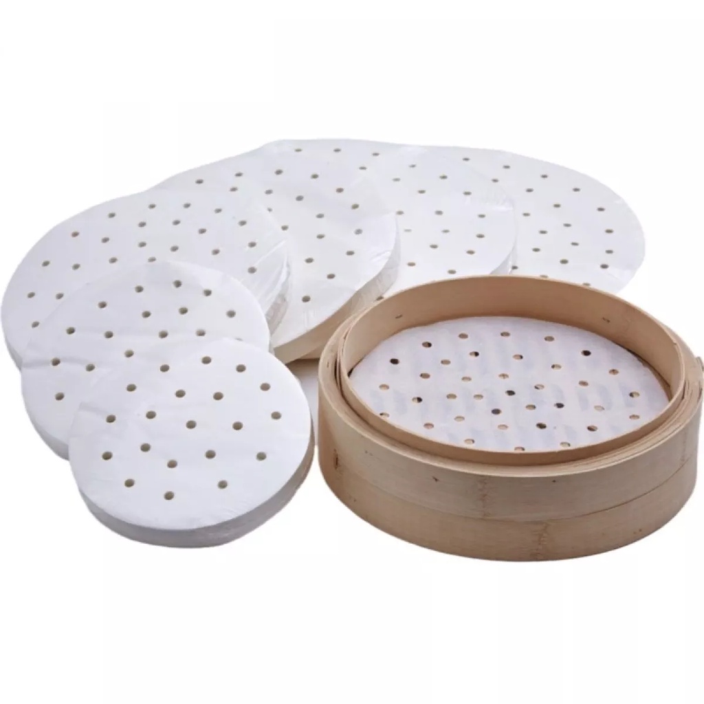 100 tờ Giấy nến đục lỗ Congnghegiadung, Giấy nến tròn lót xửng hấp, nồi chiên không dầu, hấp bánh bao, Giấy nến tròn