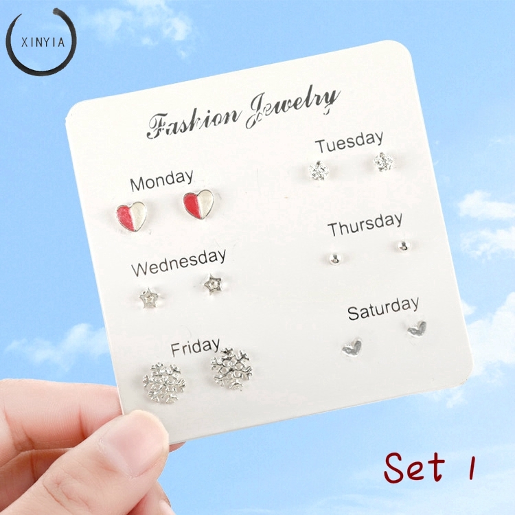 Bộ 6 cặp hoa tai kiểu đơn giản kiểu Hàn Quốc cho nữ