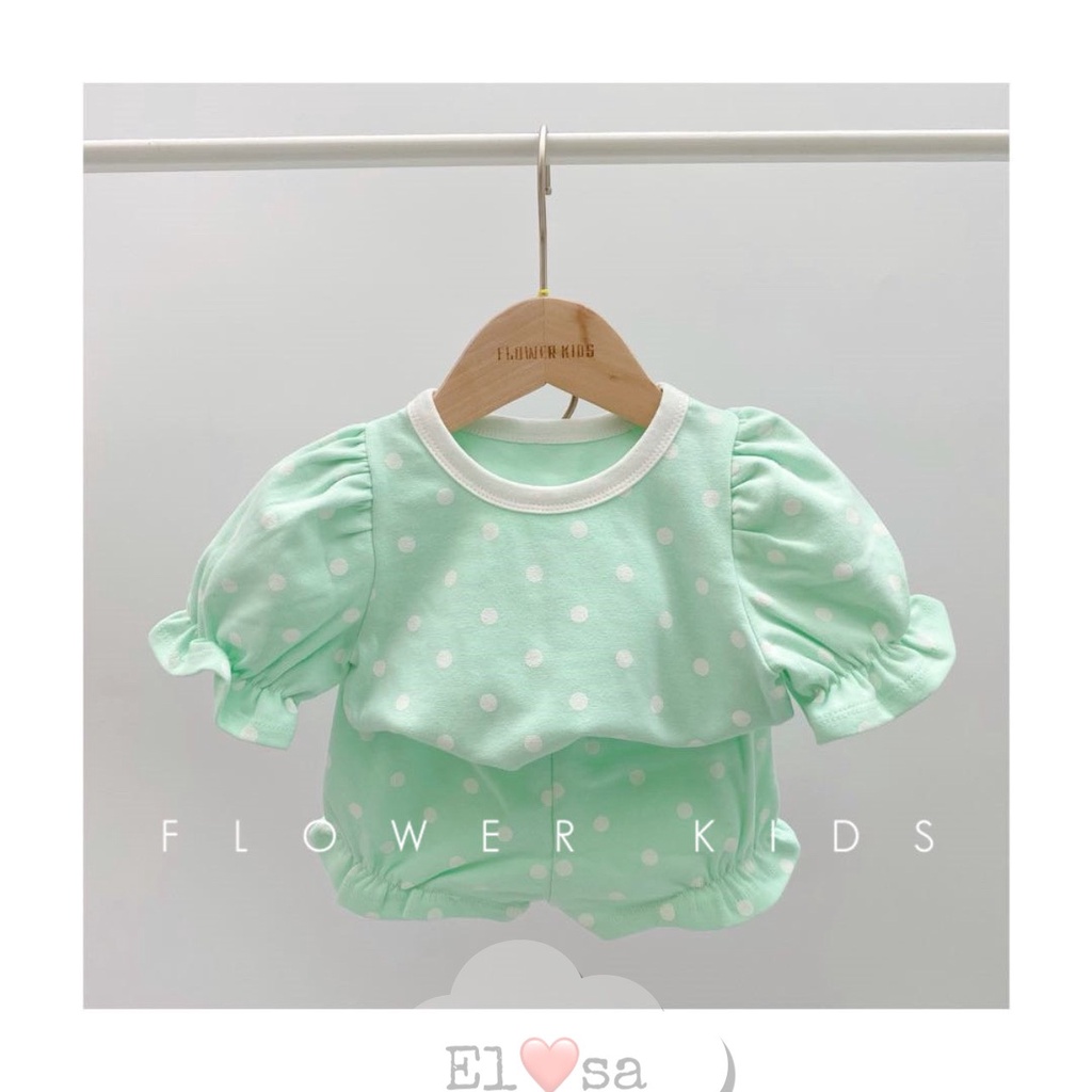 Đồ bộ bé gái - Bộ chấm bi tay bồng bánh bèo 4 màu siêu xinh cho bé gái 1-5 Tuổi