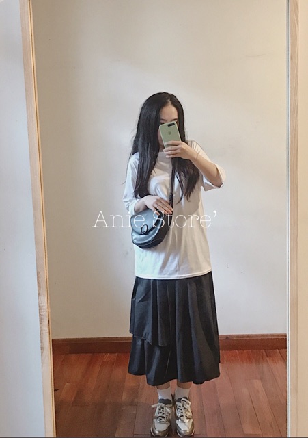 Chân Váy Xòe Ulzzang Nữ Lệch Vạt 🦋 Váy Nữ Trơn 2 Tà Cạp Chun Đen Trắng 🦋 | BigBuy360 - bigbuy360.vn