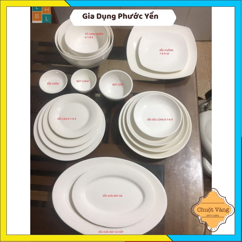 Bát đĩa sứ trắng cao cấp đủ size đủ kích thước mâm cỗ size từ 5cm đến 30cm thoải mái lựa chọn