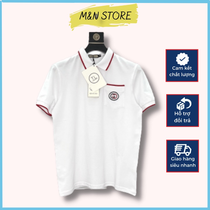 Áo thun nam cổ bẻ, áo polo nam phối túi viền đỏ chất liệu vải cotton cá sấu