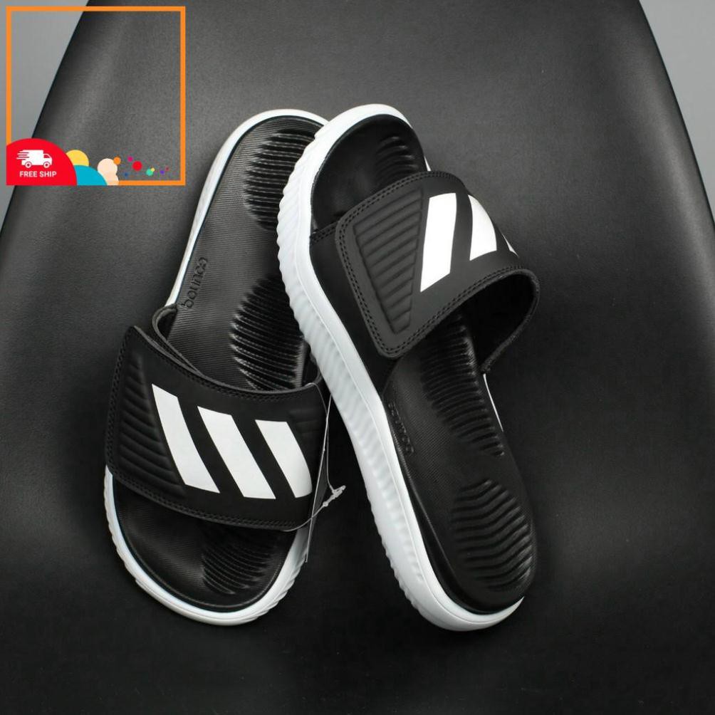 Dép Alphabounce quai ngang nam 3 sọc màu đen trắng chất xịn 1-1, đế dày nhẹ Tặng hộp