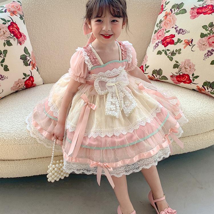 Đầm Lolita Tay Ngắn Đính Nơ Thời Trang Mùa Hè 2022 Mới Cho Bé Gái