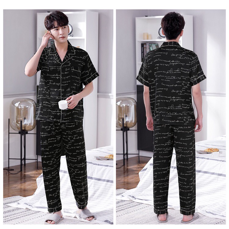 NG2112 Bộ pyjama nam chất lụa ngắn tay hàng nhập