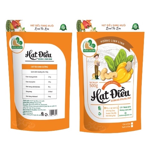 Túi giấy 500g Hạt điều bể/vỡ lớn (bể đôi, bể ba) Hoàng Linh Linh thơm ngon giòn béo, rang mới hàng ngày