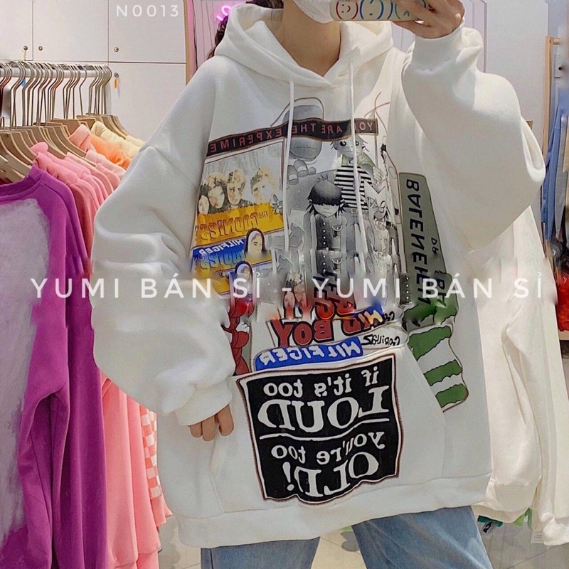 Áo Hoodie From Rộng Unisex In Hình Họa Tiết Nỉ Dày Dặn Có Nón Phong Cách Oversize