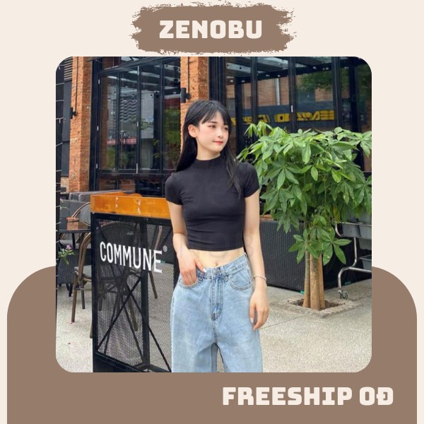 Áo Croptop Nữ Cổ Cao  3 Phân, Áo Ngắn Trơn Nữ Cộc Tay 2 Màu Basic Trắng Đen