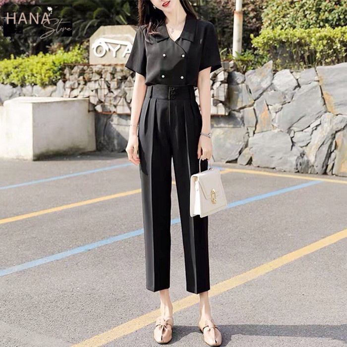 Quần baggy công sở nữ cạp bản to 3 cúc sang chảnh giành cho phái đẹp - Q356 chất siêu mát, co dãn, mầu đen tr