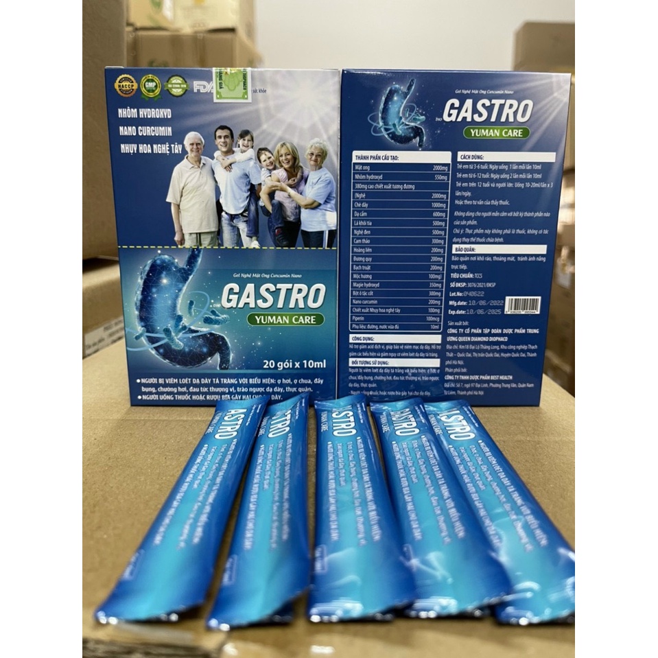 Gastro - GEL NGHỆ MẬT ONG CURCUMIN NANO - giảm trào ngược dạ dày, ợ chua, an toàn