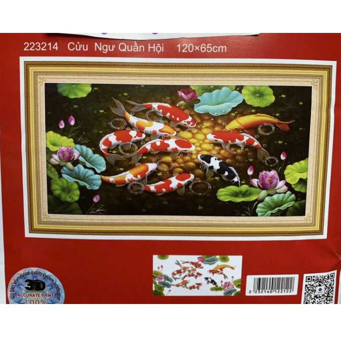 Tranh thêu chữ thập, tranh đính đá cửu ngư quần hội 88995 (93x52 cm), 223214(120x65 cm), Y8208 (120x60 cm),Y8209(150x70c