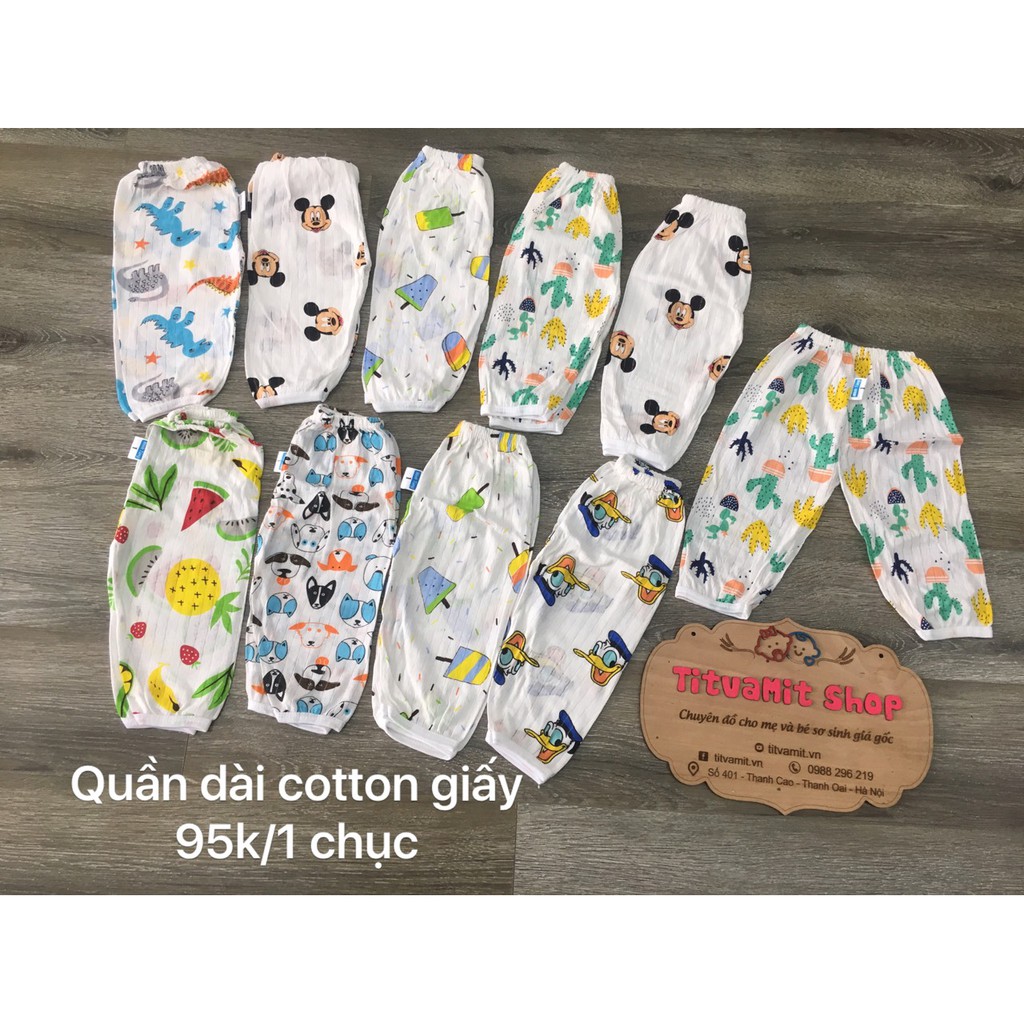 Quần dài cotton giấy, quần dài cho bé trai, bé gái