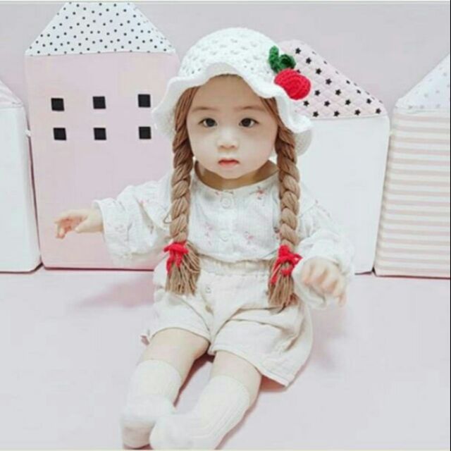 Nón len tóc giả phối trái cherry (có ảnh thật)