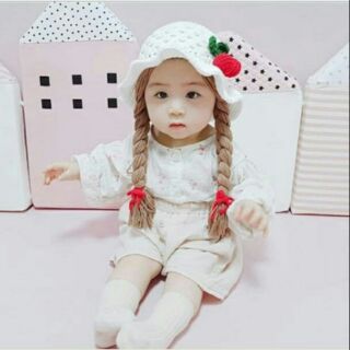 Nón len tóc giả phối trái cherry