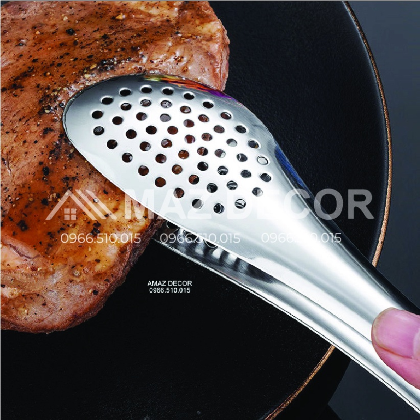 SALE GIÁ SỈ Dụng cụ kẹp inox 304 gắp thức ăn, gắp đá, gắp lỗ ĐẦU TRÒN đồ hấp nóng nướng thực phẩm cao cấp đẹp dày dặn