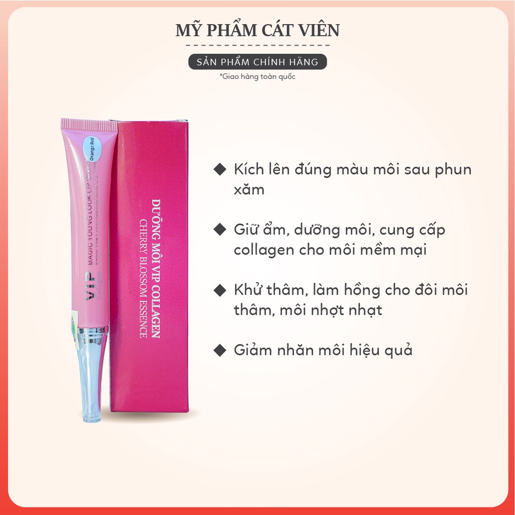 Son dưỡng kích màu Vip Collagen, sử dụng sau phun xăm, giúp giảm thâm, giữ màu môi bền, đẹp hơn - 5 tuýp