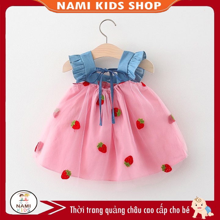 Đầm cánh tiên Nami Kids cho bé gái thêu dâu và cherry dễ thương