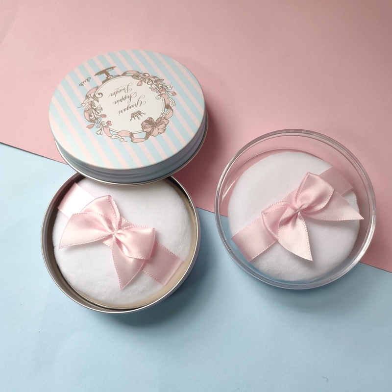 Bông Phấn Trang Điểm Hình Tròn Bằng Nhung Phối Nơ