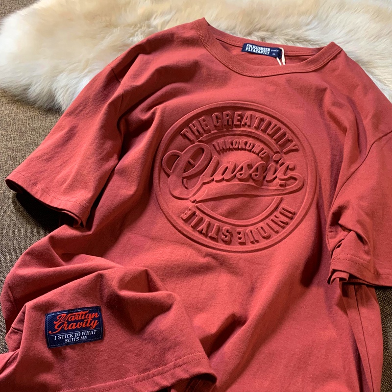 Short sleeve t-shirt women's mid-length embossed letter korean style loose top