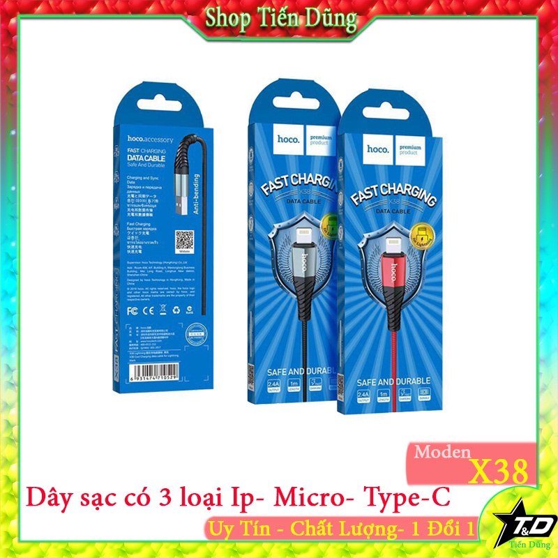Cáp sạc nhanh IPhoco x38 dài 1m chống đức dòng 2.4A/5V