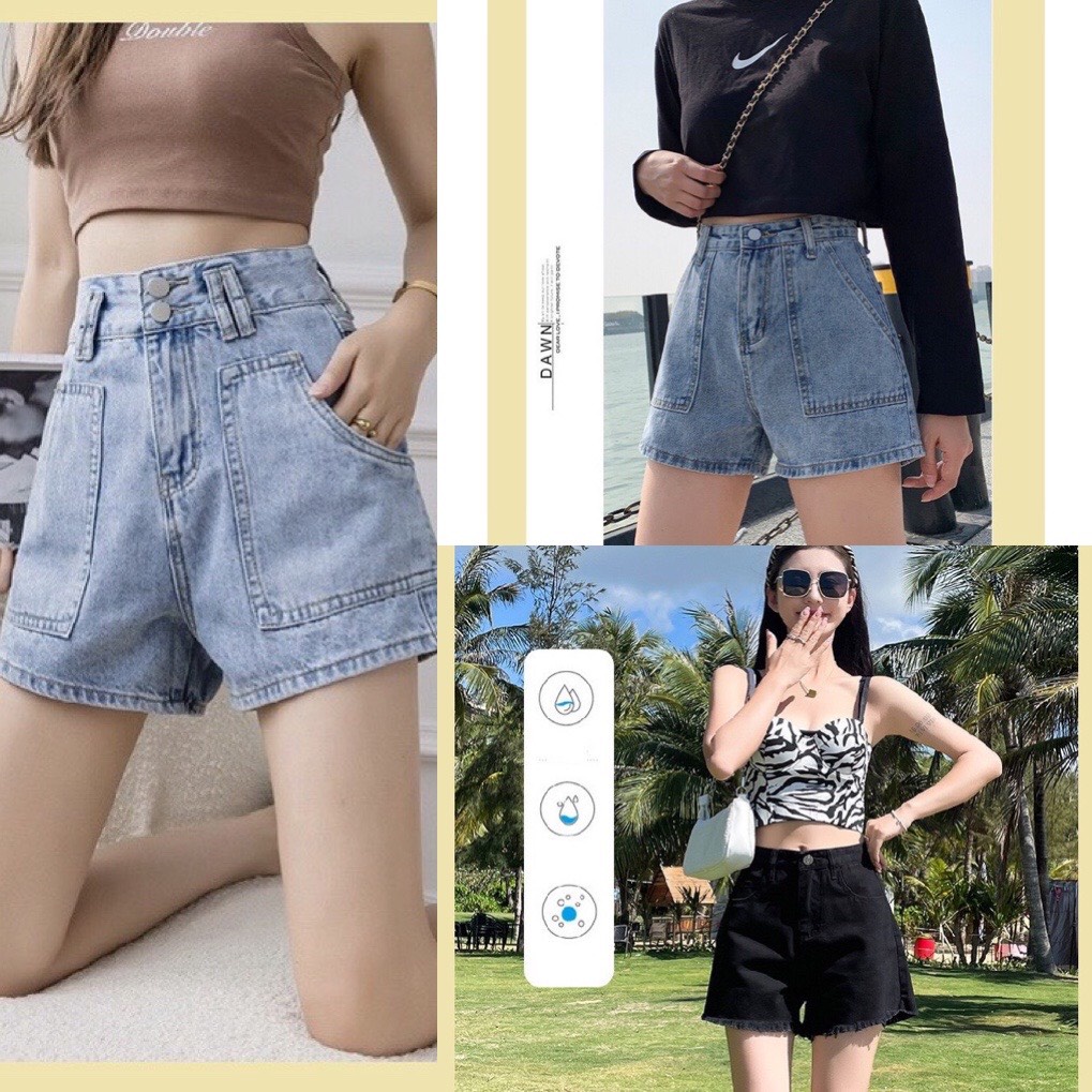Quần ngố sooc bò jean nữ short jeans cạp cao hàng Quảng Châu phong cách Hàn Quốc sành điệu