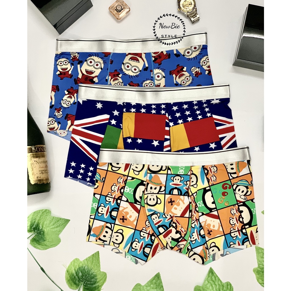 Hộp 4 Quần sịp quần lót đùi nam họa tiết thun lạnh cao cấp siêu nhẹ