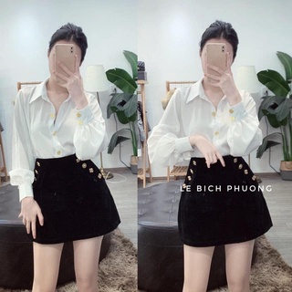 ÁO SƠ MI LỤA CÚC BỌC NƠ LƯNG CHO NỮ