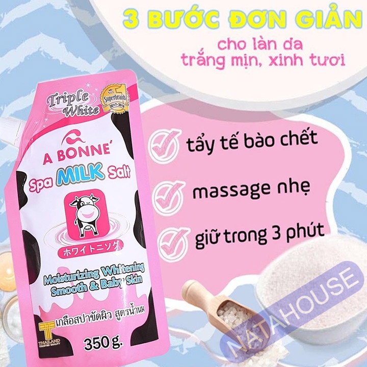 Muối Tắm Sữa Bò Abonne 350g Thái Lan Thơm Hương Sữa Tươi, Tẩy Tế Bào Chết Body Và Da Mặt  - NATAHOUSE