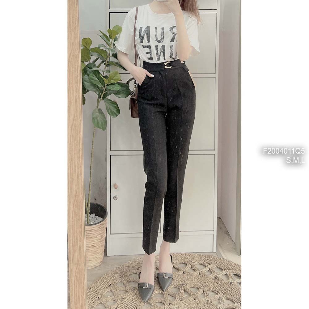 Quần tây đen dài 9 tấc lưng cao gài khoen!.