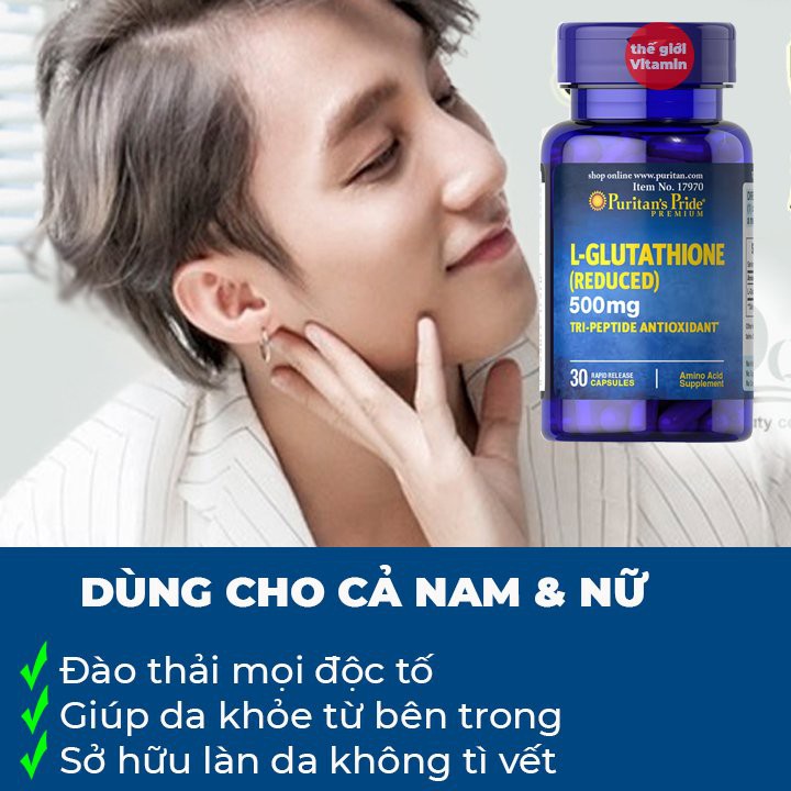 Viên Hỗ Trợ Làm Trắng Da, Giảm Nám, Thải Độc L- Glutathione (Reduced) 500mg Puritan's Pride - 30viên | BigBuy360 - bigbuy360.vn