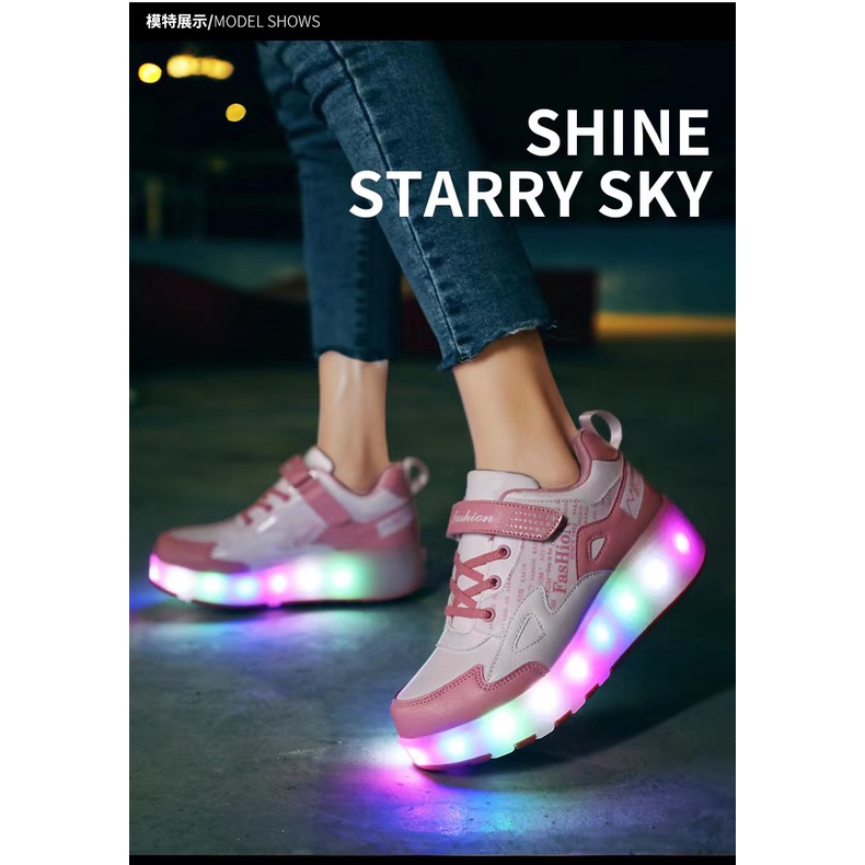 Giày Chạy Bộ Hai Gót Có Bánh Xe Lăn Phát Sáng Cho Bé Trai Bé Gái