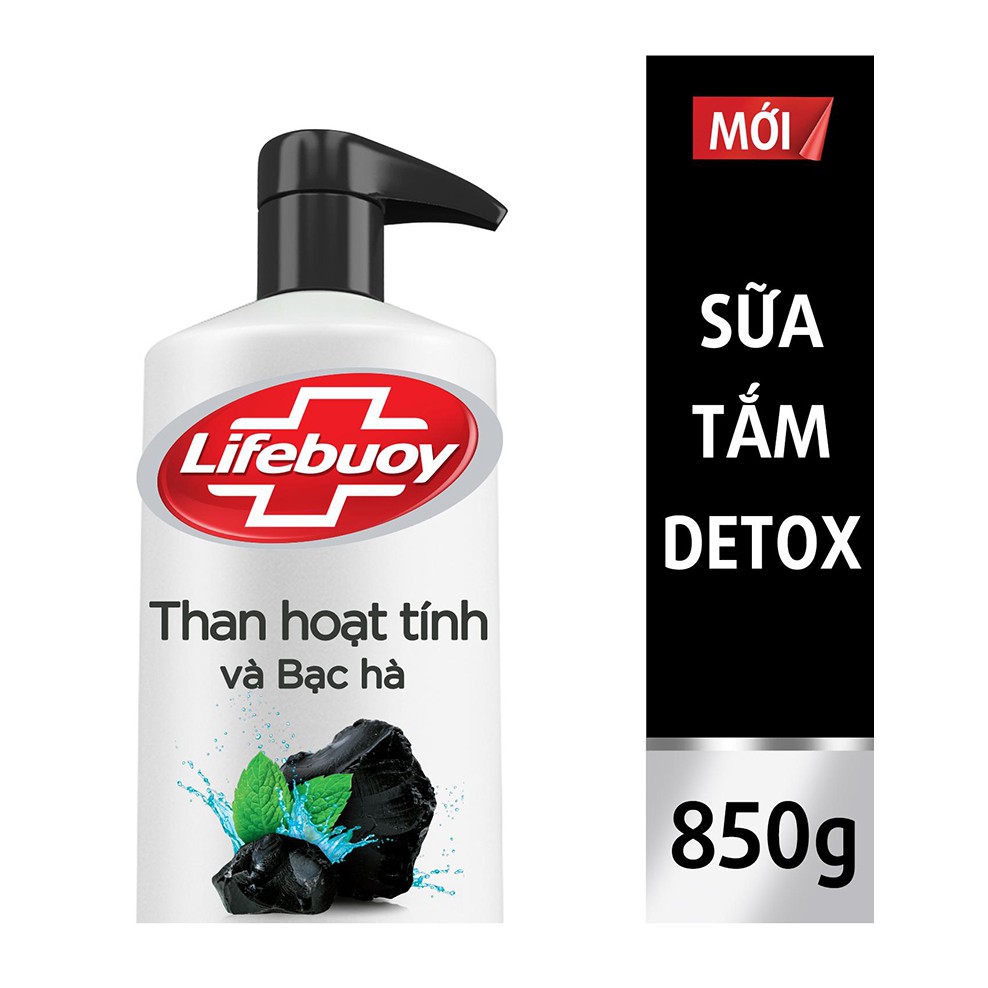 Sữa tắm Detox Lifebuoy than hoạt tính và bạc hà 850g + khuyến mãi (tùy chương trình)