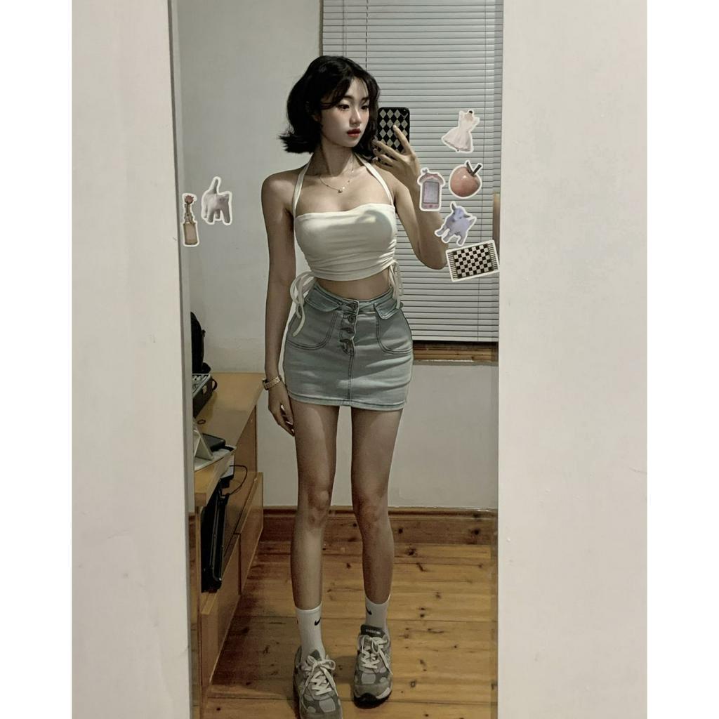 Chân váy jean Mini Lưng Cao Dáng Ôm Phong Cách Mỹ Thời Trang Mùa Hè Hàng Mới 2023