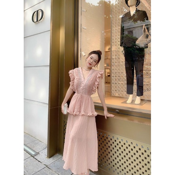 Váy xòe dáng dài tay bèo V147