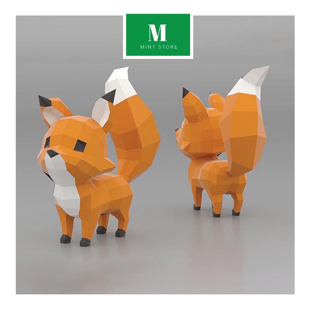 Bộ mô hình giấy tự lắp ráp Baby Fox cute Papercraft 3D, trang trí nhà cửa - MINT STORE