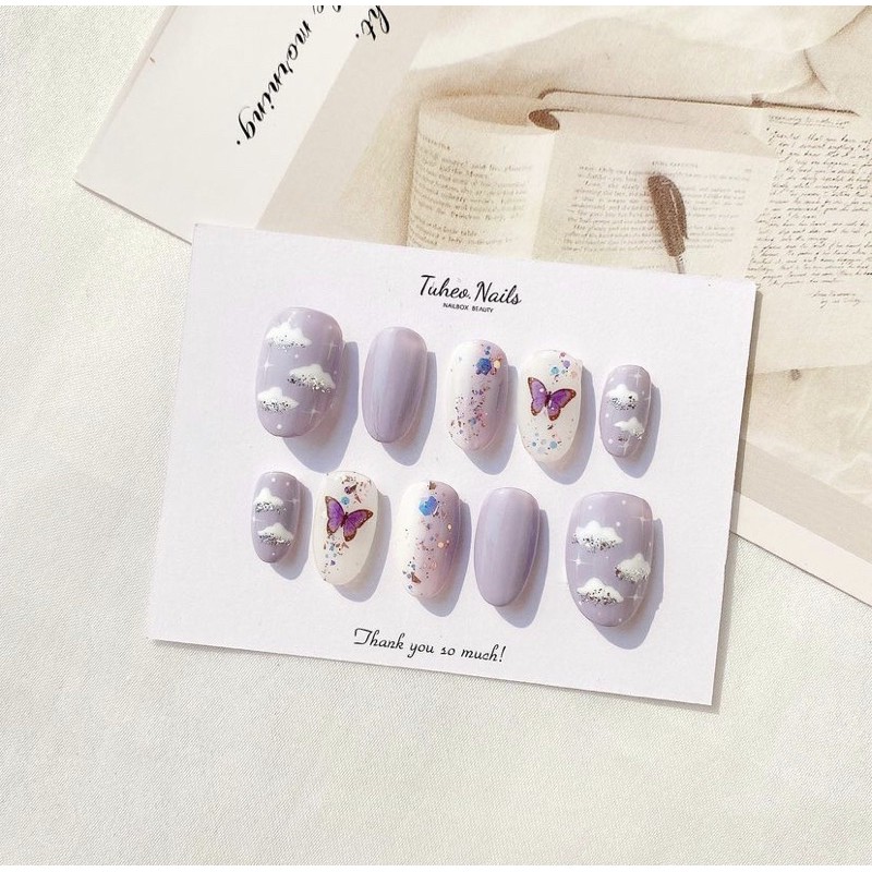 Mã 09 - Bộ nailbox sticker bướm vẽ mây