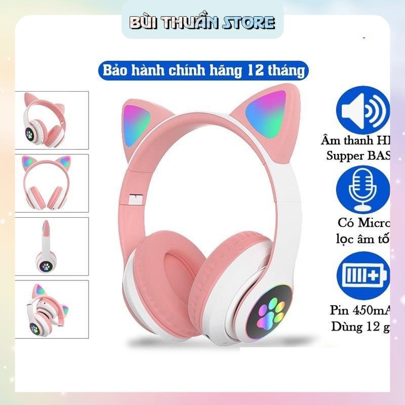 Tai Nghe Mèo Bluetooth Chụp Tai STN-28 Có Micro Chơi Game, Học Online, Nghe Nhạc LOFI. Headphone Máy Tính Không Dây