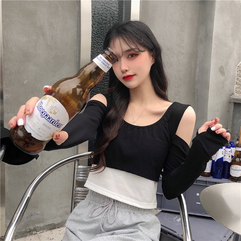 SUXI Áo Thun Tay Dài Dáng Rộng Cổ Tròn Thời Trang Mùa Thu Cho Nữ