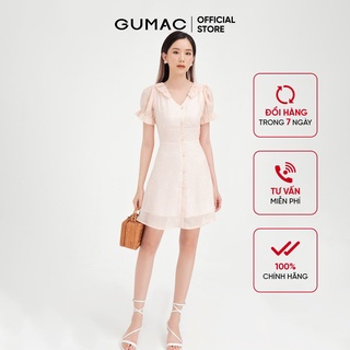 Đầm ôm nữ body cổ V bèo cổ GUMAC thiết kế công sở, màu cam DB450