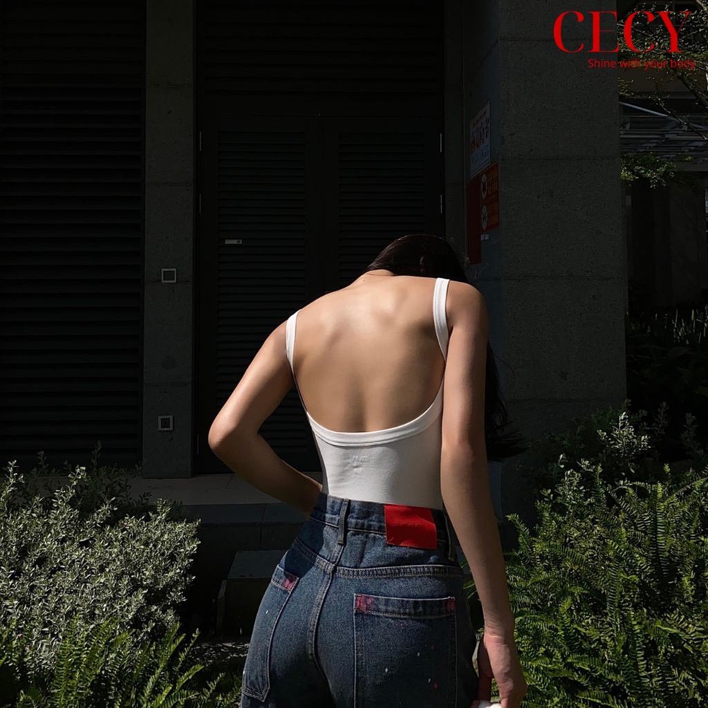 Áo bodysuit 2 dây bản to hở lưng co giãn ôm sát cotton 1 lớp