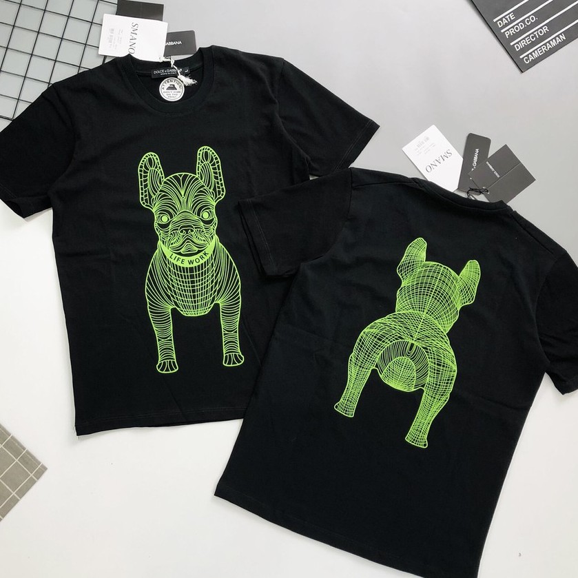 Áo Phông Dolce in hình chó pug - Áo Đôi Nam Nữ - Áo T-shirt Cổ Tròn