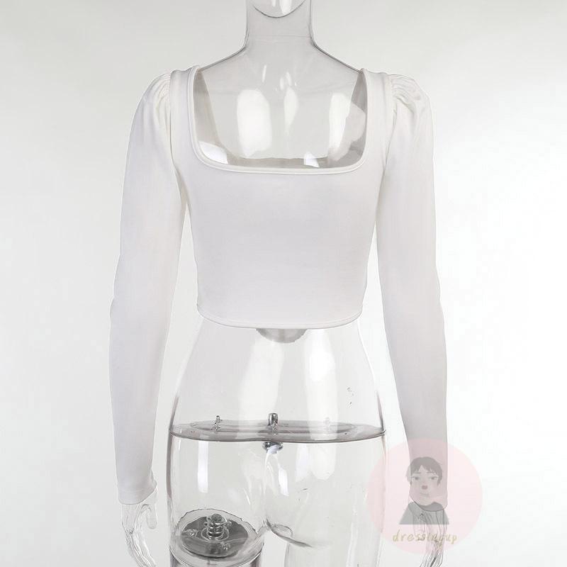 Áo Kiểu Ngắn Tay Dài Phồng Màu Sắc Trơn Dành Cho Nữ