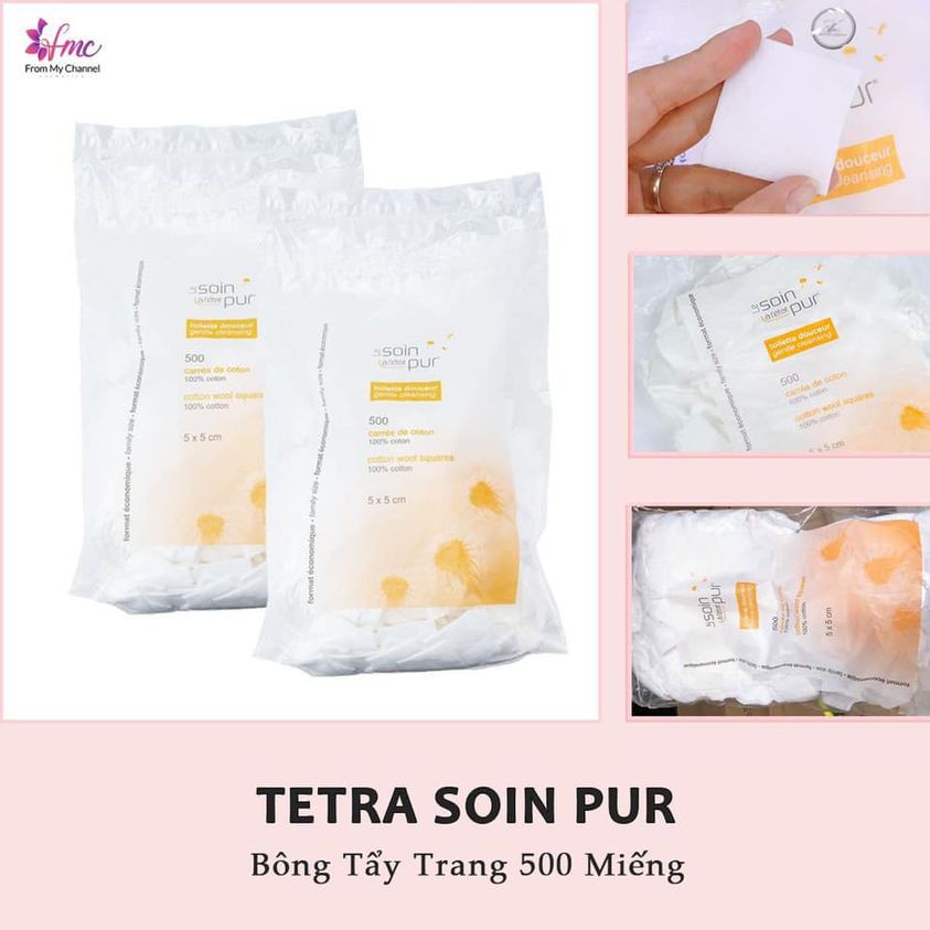 Bông tẩy trang Pháp Tetra Soin Pur 500 miếng + Tặng 1 túi chườm giảm đau bụng
