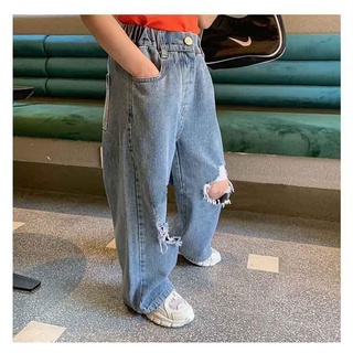 Quần Jeans Rách Ống Rộng Phong Cách Hàn Quốc Thời Trang Mùa Xuân Mới Cho Bé Trai Và Bé Gái 2022