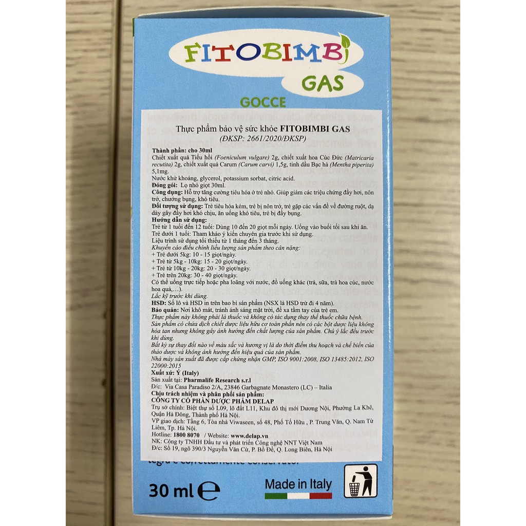 Fitobimbi Gas Bimbi Giúp Hết Nôn Trớ,Chướng Bụng,Đầy Hơi Khó Tiêu.Rối Loạn TIêu Hóa