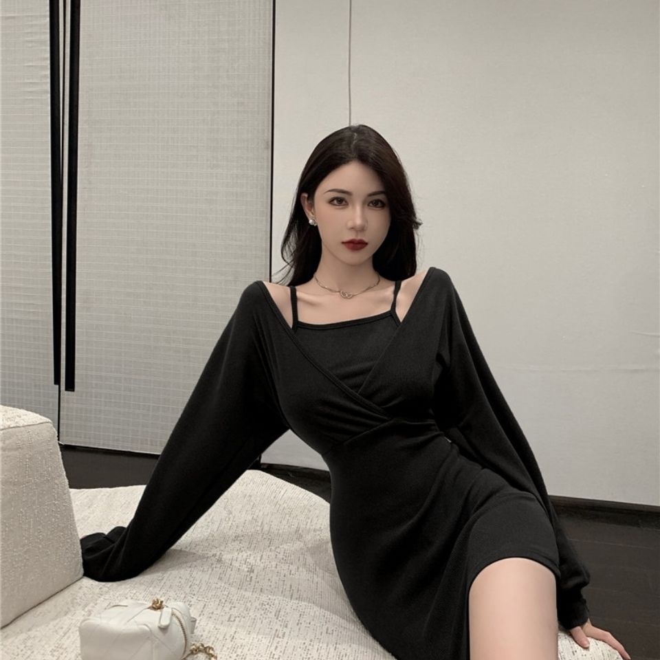 COZOK Set đầm tay dài phối áo khoác ngoài thời trang cho nữ