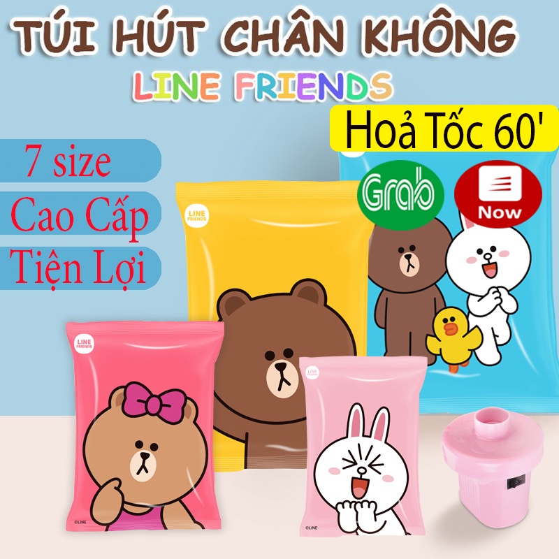 Túi Hút Chân Không Bảo Quản Quần Áo, Chăn Màn, Ga, Gối (LINE FRIENDS) - Túi Đựng Đồ Du Lịch Hút Chân Không Hình Gấu Nâu