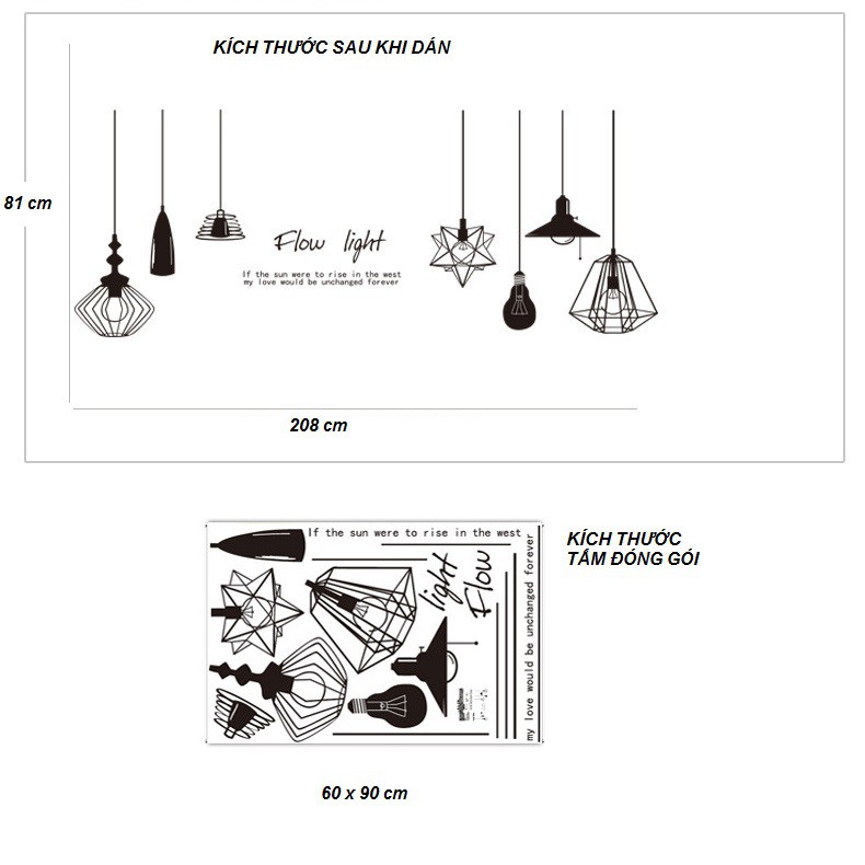 Decal dán tường Đèn treo 3D số 8 Amy shop (81 x 208 cm)