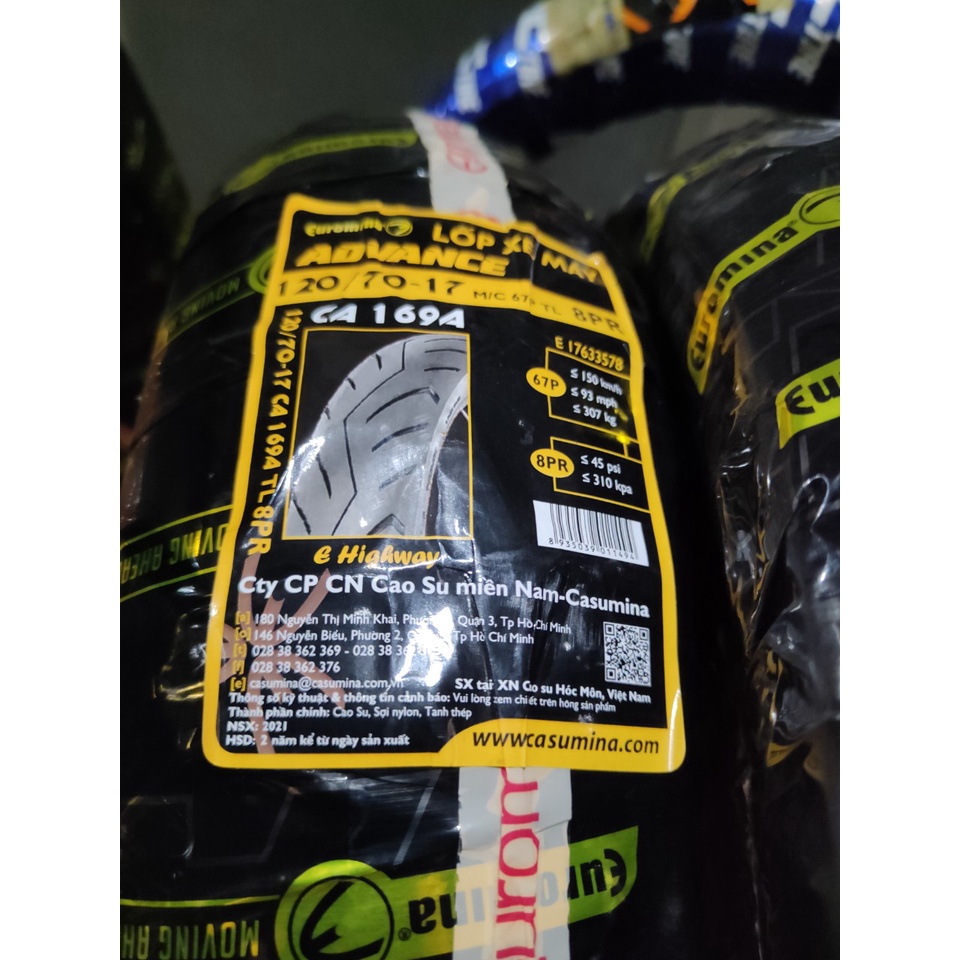 Lốp  120/70-17EUROMINA 8 lớp bố sau Exciter 150  không dùng ruột